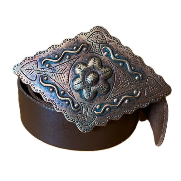 Vintage copper buckle leather belt by Cable Car Clothiers Allen McCarthy - Picture 9 of 15